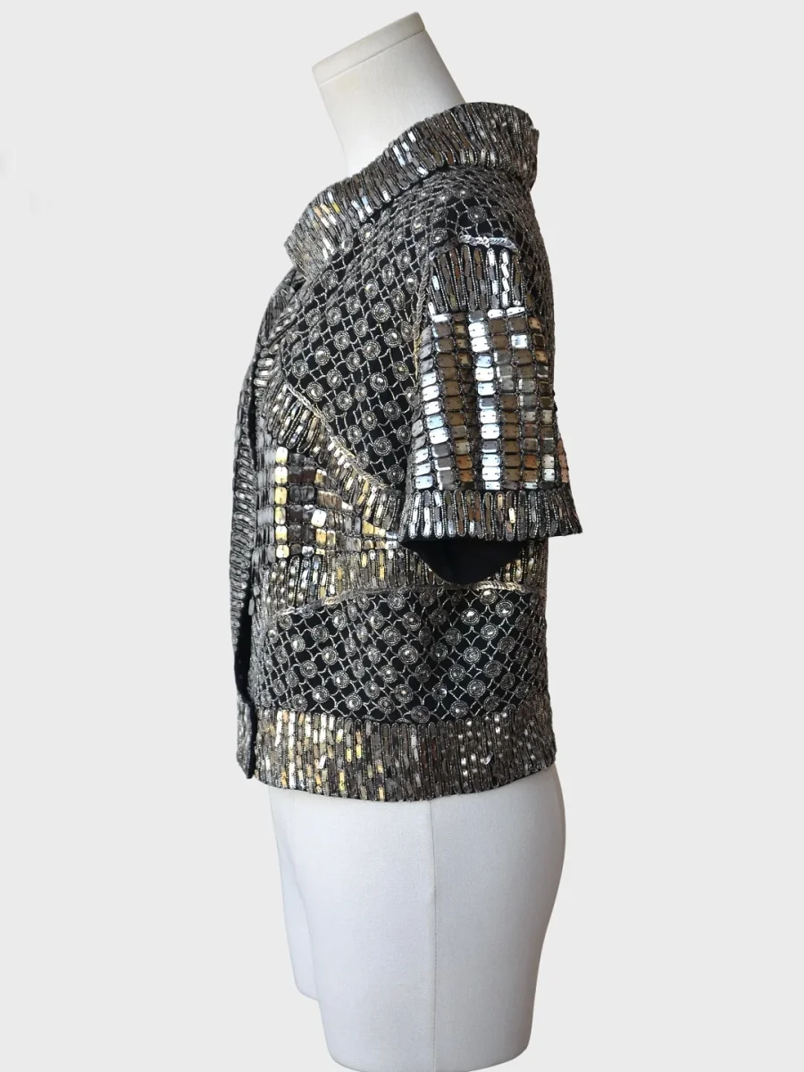 Elie Saab chaqueta corta pedrería color plateado Talla S - Imagen 5