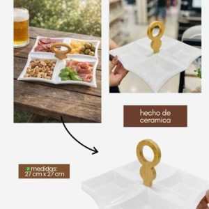 Bandeja para Picadas de Cerámica con Divisiones – Plato para Snacks 27 cm