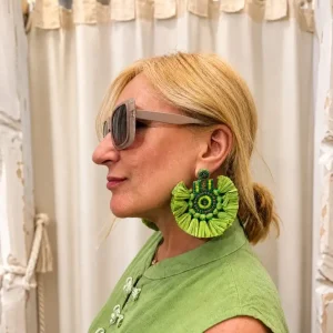 Pendientes Verdes de Rafia con Abalorios Tantrend