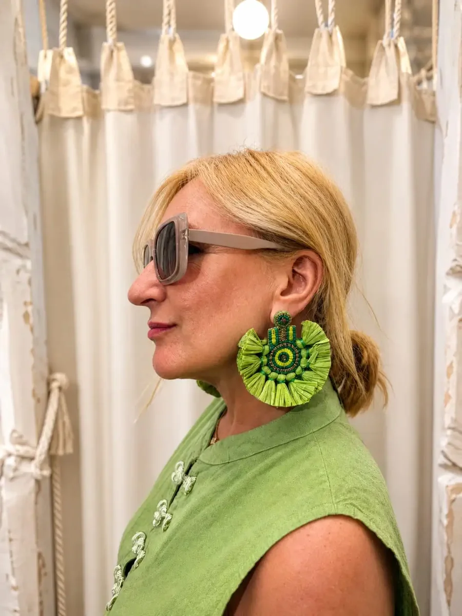 Pendientes Verdes de Rafia con Abalorios Tantrend