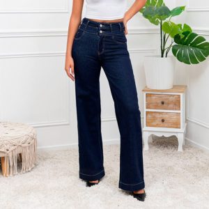 Vaqueros Wide Leg Azul Oscuro Tiro Alto