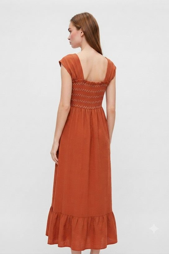 Vestido midi fluido teja - Imagen 4