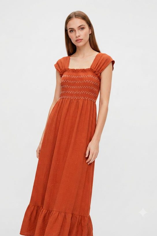 Vestido midi fluido teja - Imagen 2